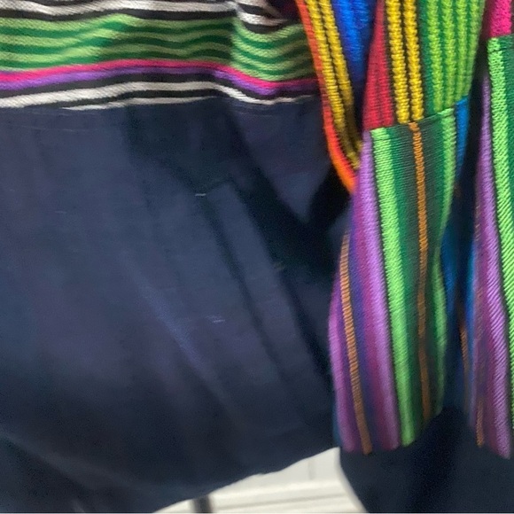 VINTAGE Guatemalan Padded Handmade XL Embroidered Bomber Jacket Navy / Colorful - Picture 3 of 10